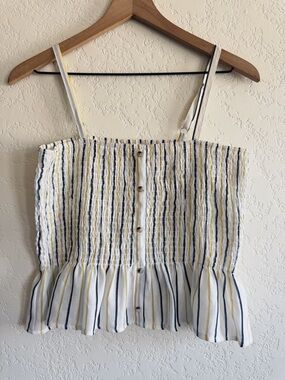 Hem & Thread | stripe ruched button down peplum tank top | L